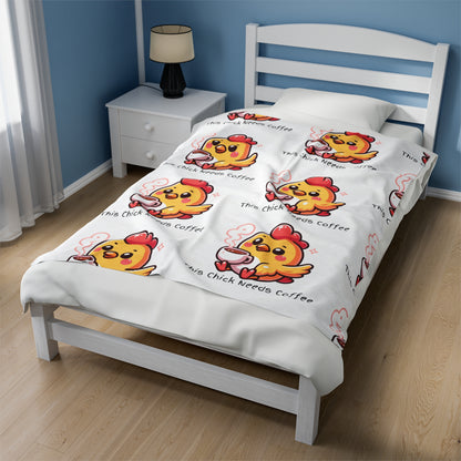 This Chick Needs Coffee Velveteen Plush Blanket