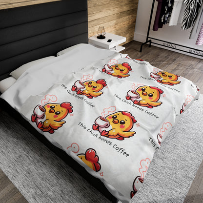 This Chick Needs Coffee Velveteen Plush Blanket